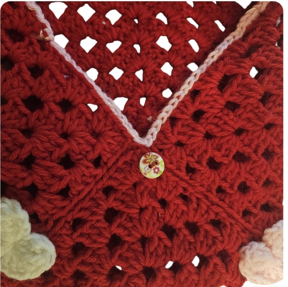 Handmade Granny Square Heart Crochet Handbag Valentine's Day Red Envelope Purse - Picture 11 of 16